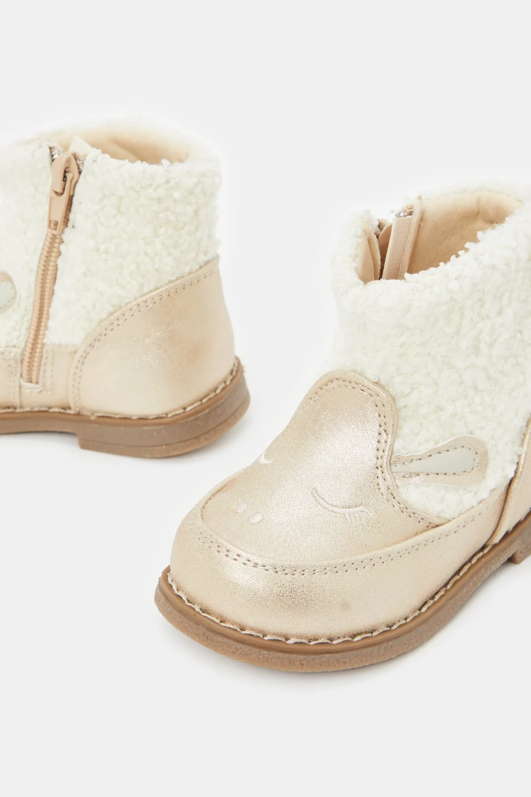 Girls Cream Fur Detail Ankle Boot