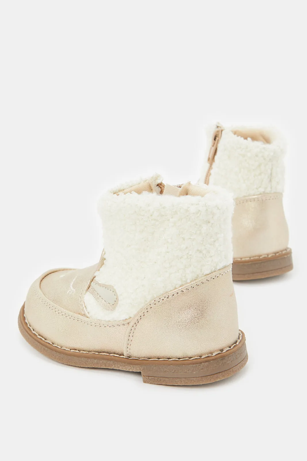 Girls Cream Fur Detail Ankle Boot
