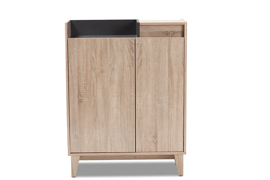 Glidden Two-Tone Oak Brown/Dark Gray Entryway Shoe Cabinet w/Lift-Top Storage Compartment