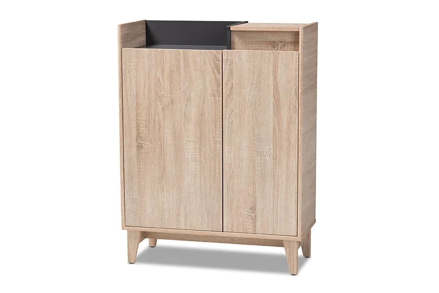 Glidden Two-Tone Oak Brown/Dark Gray Entryway Shoe Cabinet w/Lift-Top Storage Compartment