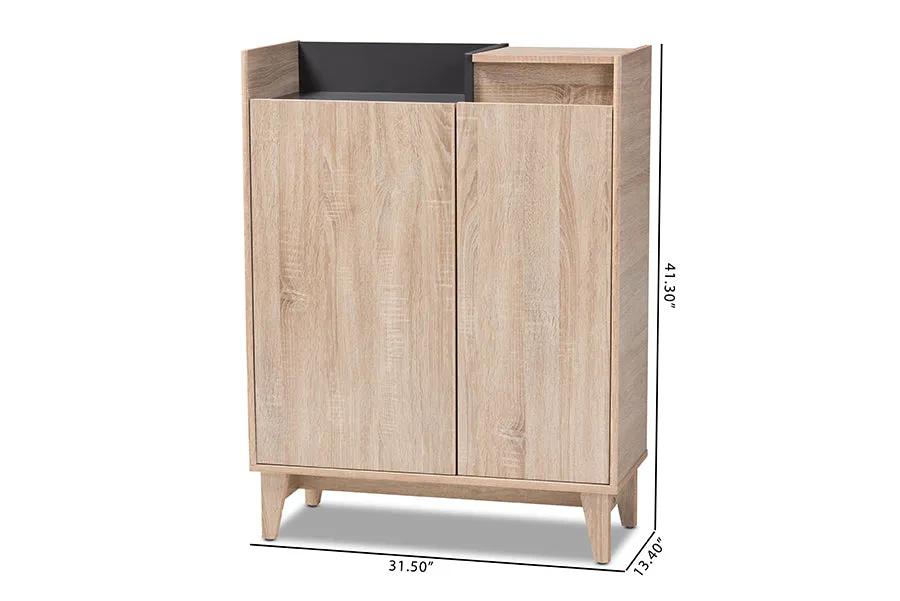 Glidden Two-Tone Oak Brown/Dark Gray Entryway Shoe Cabinet w/Lift-Top Storage Compartment
