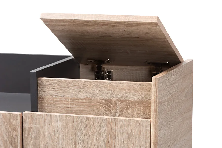 Glidden Two-Tone Oak Brown/Dark Gray Entryway Shoe Cabinet w/Lift-Top Storage Compartment
