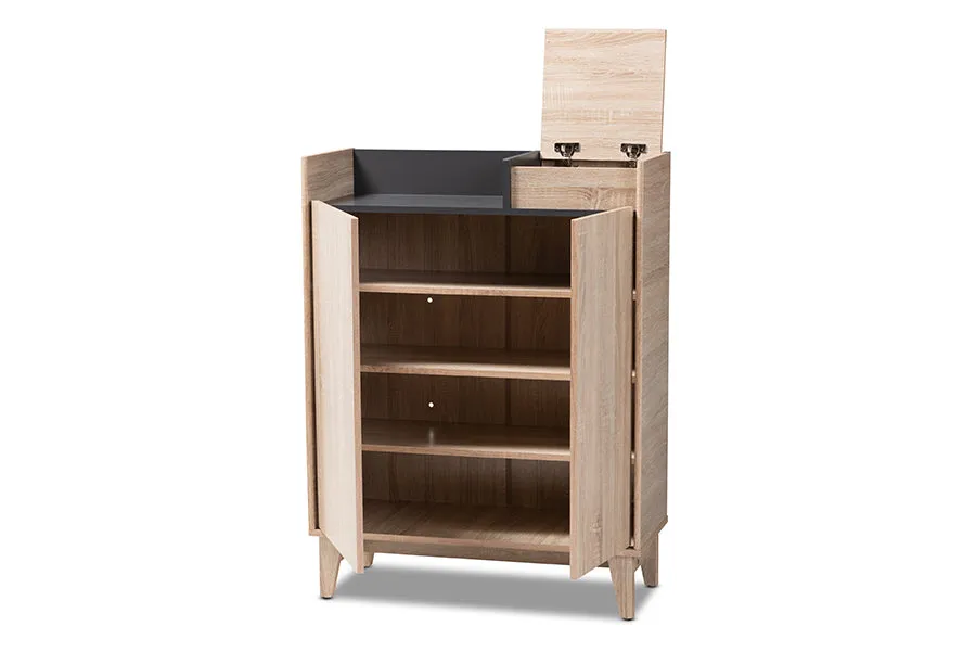 Glidden Two-Tone Oak Brown/Dark Gray Entryway Shoe Cabinet w/Lift-Top Storage Compartment