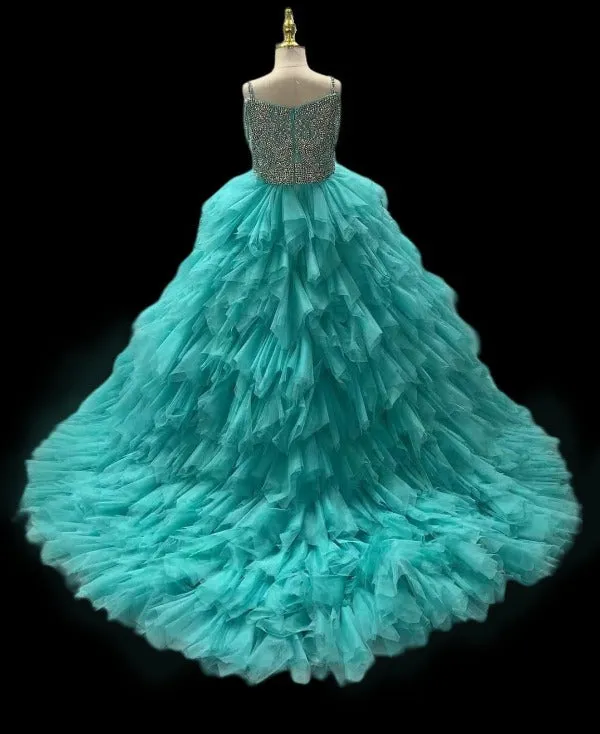 Gorgeous Young Girl Multilayer Sparkly Pageant Ball Gowns