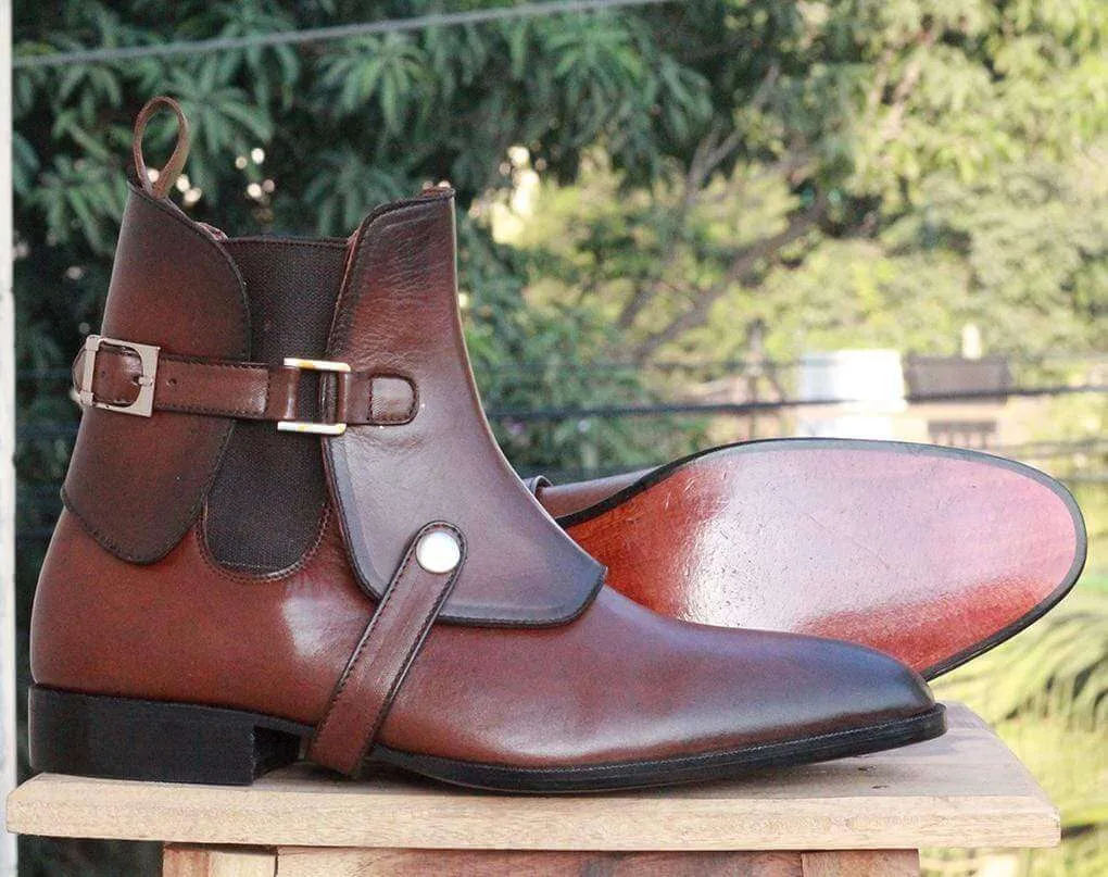 Handmade Chelsea Buckle Brown Boot