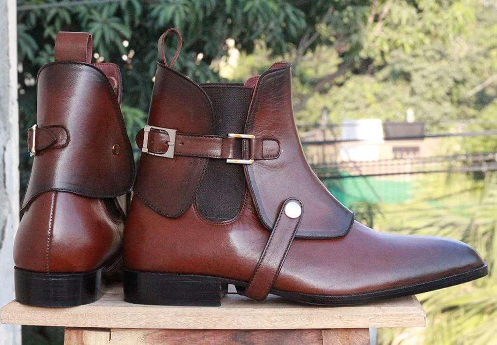 Handmade Chelsea Buckle Brown Boot