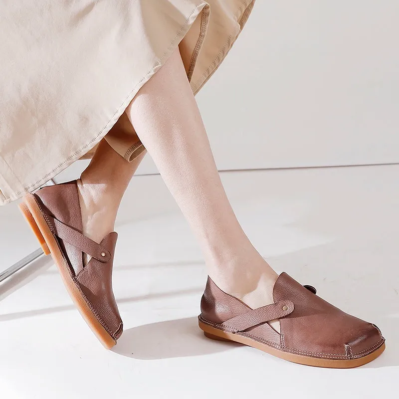 Handmade Leather Flats For Womens Square Toe Soft in Black/Coffee