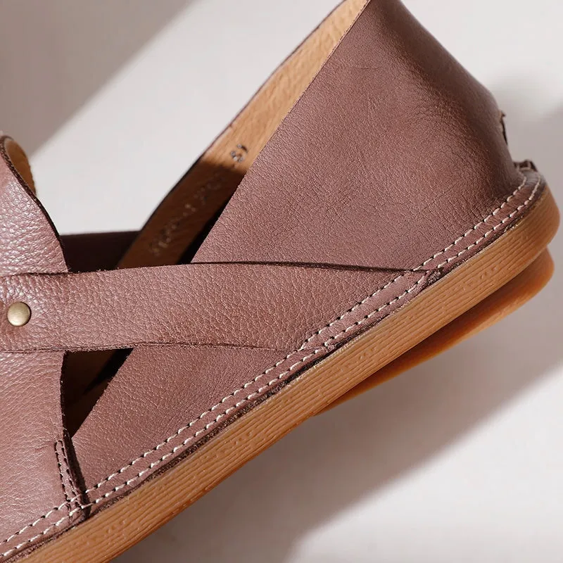 Handmade Leather Flats For Womens Square Toe Soft in Black/Coffee