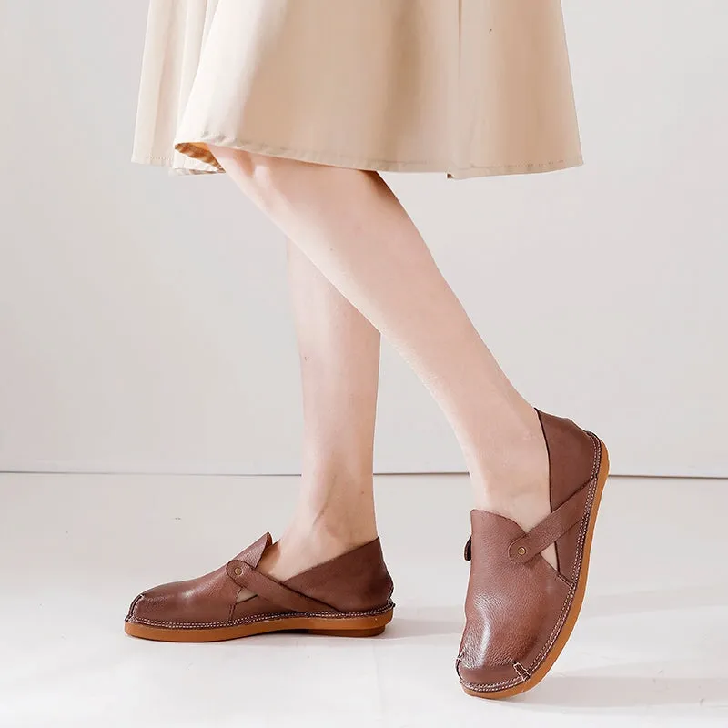 Handmade Leather Flats For Womens Square Toe Soft in Black/Coffee