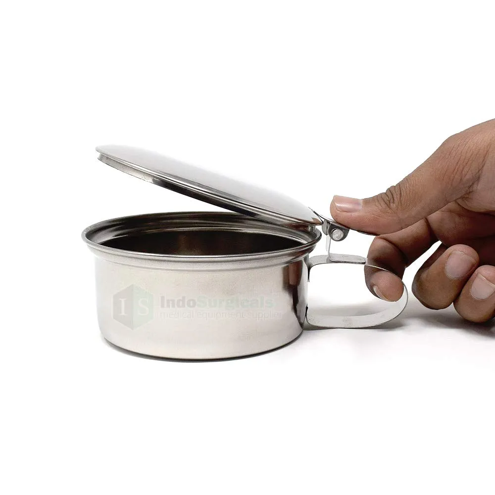 IS IndoSurgicals Stainless Steel Sputum Mug With Cover, Heavy, 0.45 liter