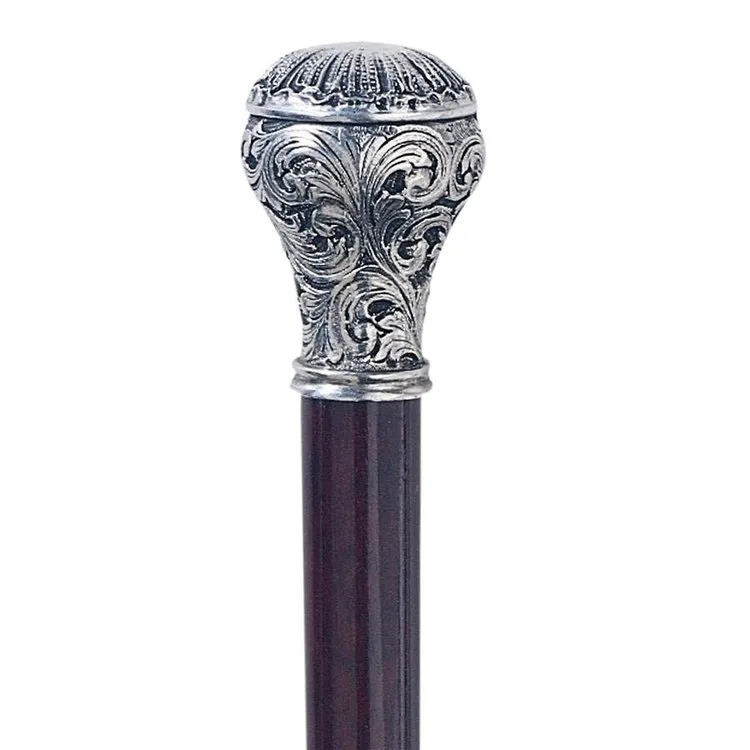 Italian Solid Hardwood Ornamental Classic Flamboyant  Ball Pewter Walking Stick Collectible Gift