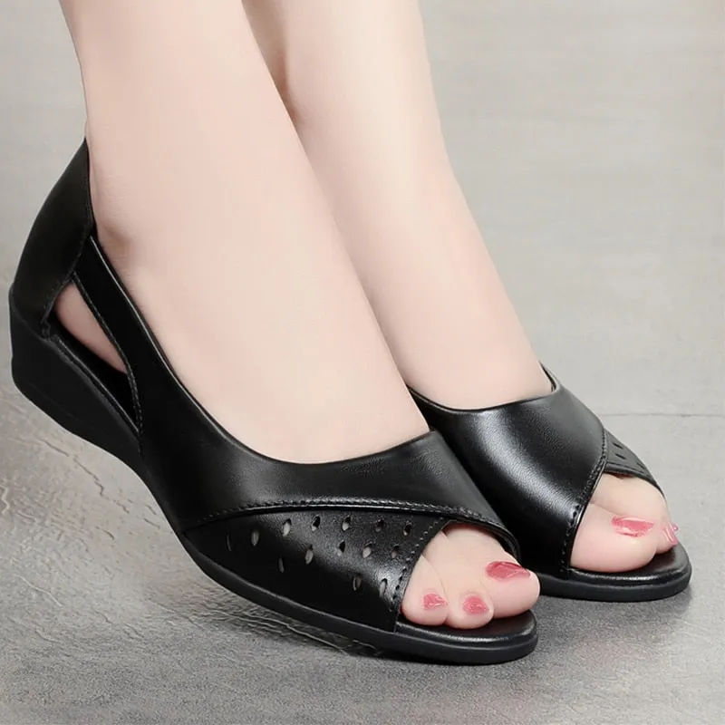 Joskaa Women Chunky Wedges Peep Toe Sandals 2024 Summer New Sport Hollow Casual Shoes Walking Women Shoes Party Mujer Slides Zapatos