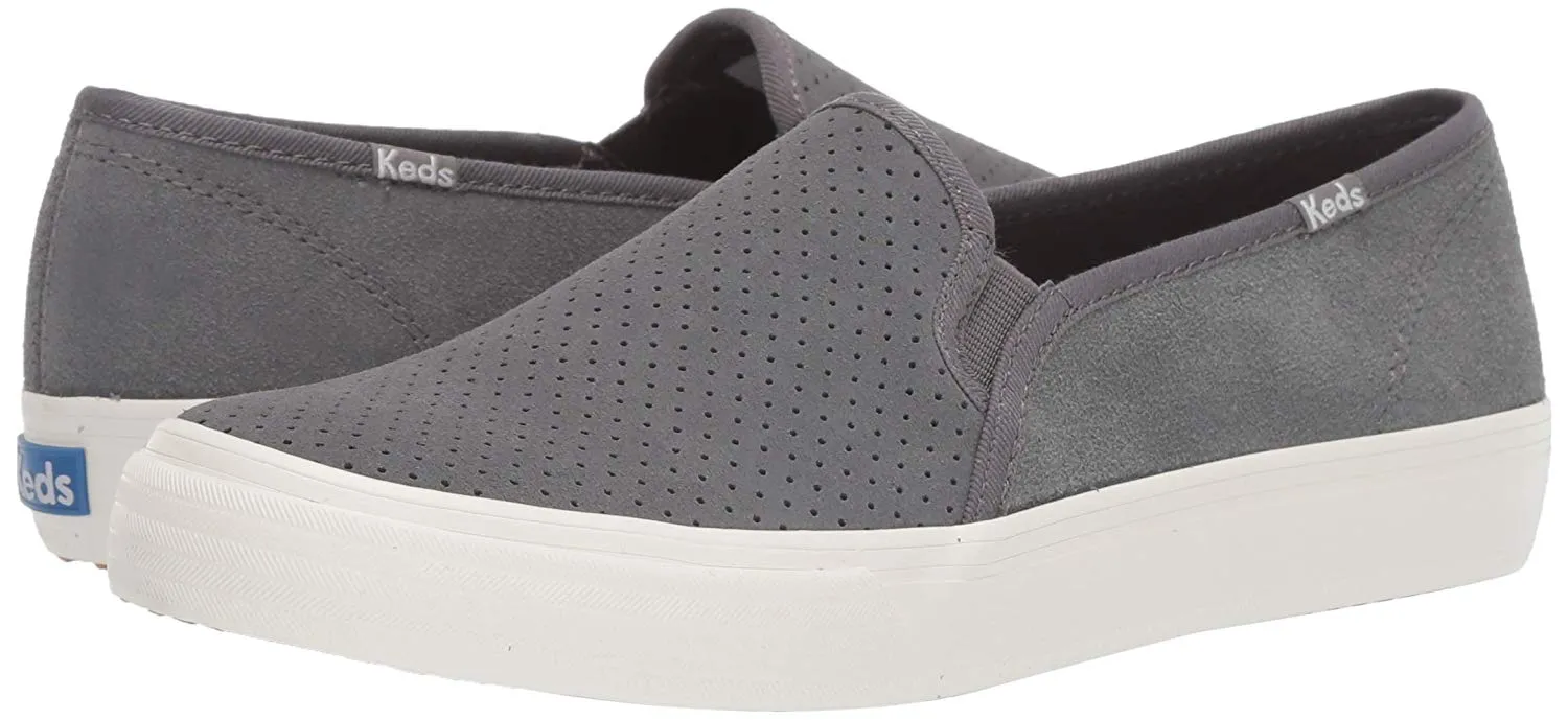 Keds Double Decker PERF Suede Sneaker Grey Slip On Fashion Tennis Shoes