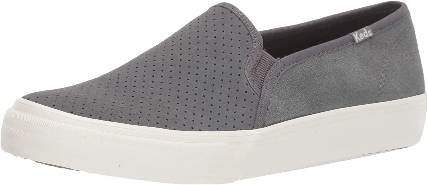 Keds Double Decker PERF Suede Sneaker Grey Slip On Fashion Tennis Shoes