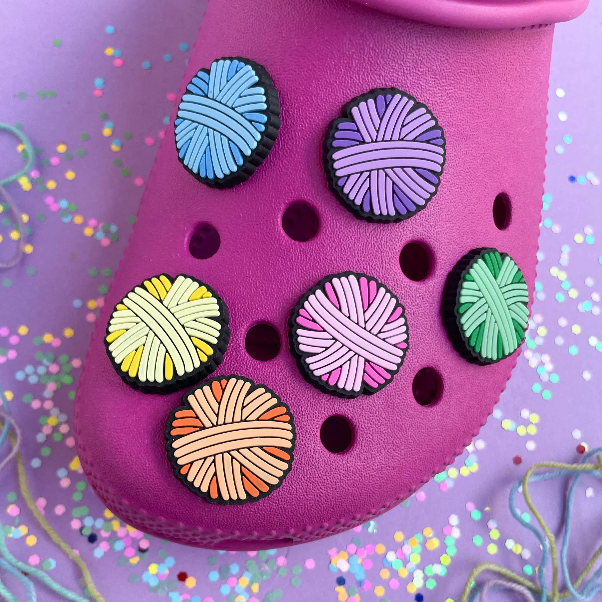 Kitty With A Cupcake - Rainbow Yarn Ball Shoe Charm Set
