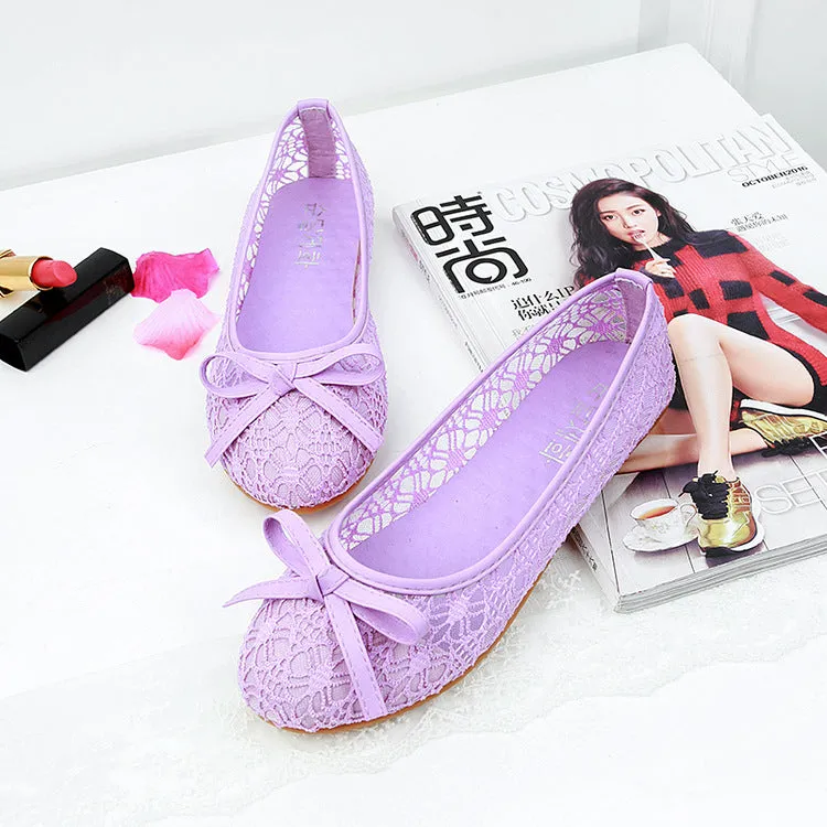 Ladies Mesh Lace Hollow Bowknot Work Shoes