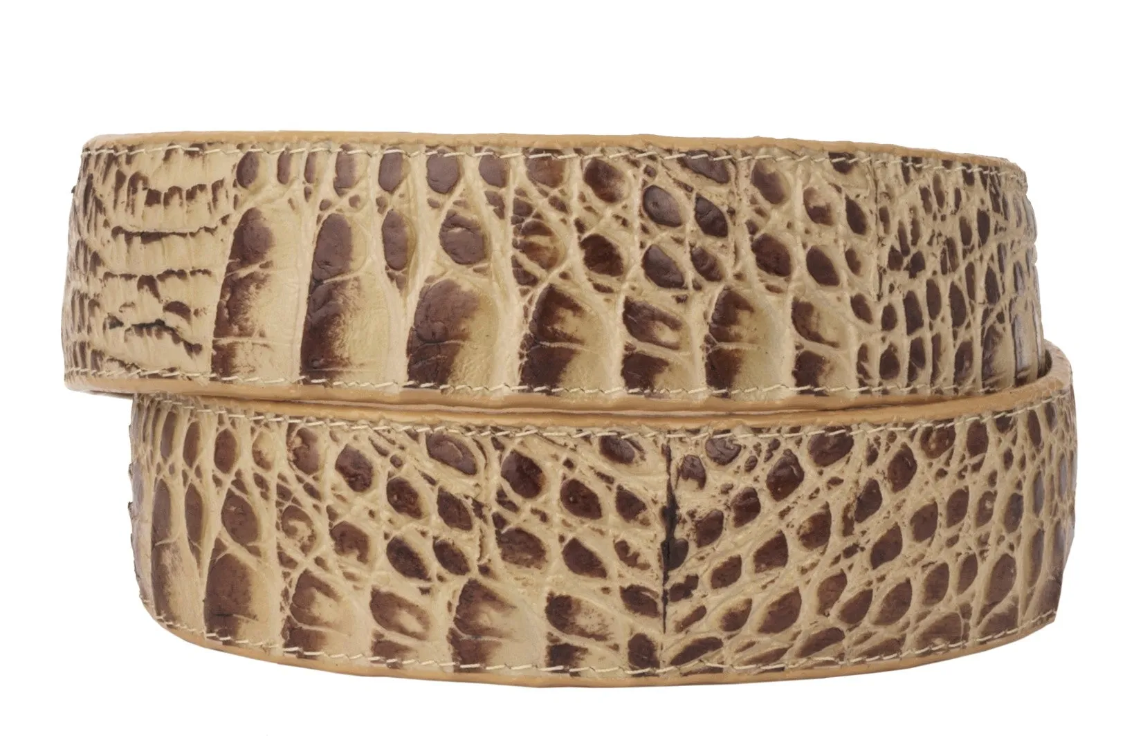Mens Crocodile Alligator Pattern Leather Western Dress Cowboy Belt Rustic Sand