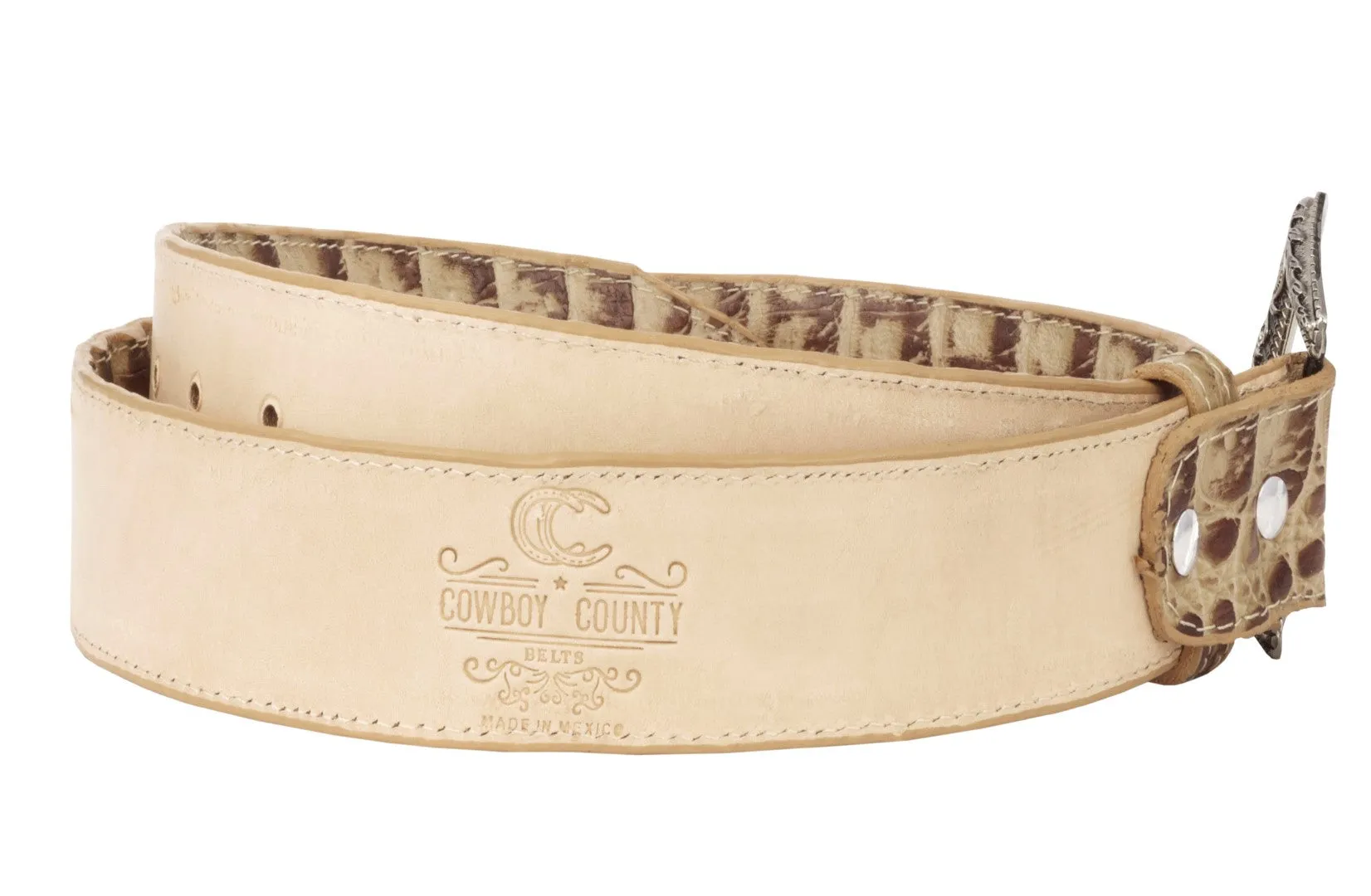 Mens Crocodile Alligator Pattern Leather Western Dress Cowboy Belt Rustic Sand