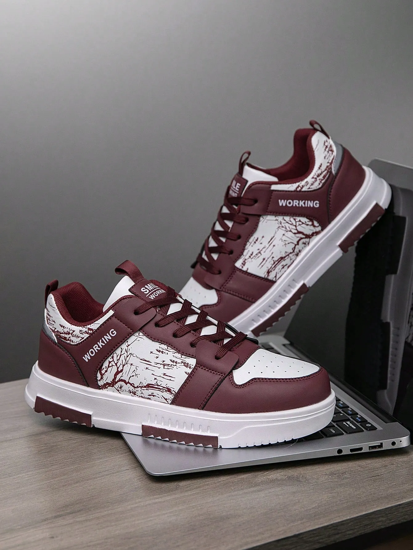Men's Niche Color Block Lace-Up Front Flat Casual Sports Shoes, Random Print Pattern Comfortable Street Couple Sneakers