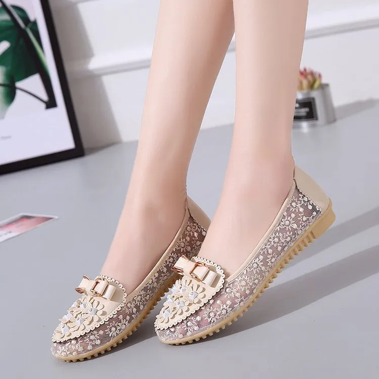 Mesh Lace Hollow Bow Work Shoes