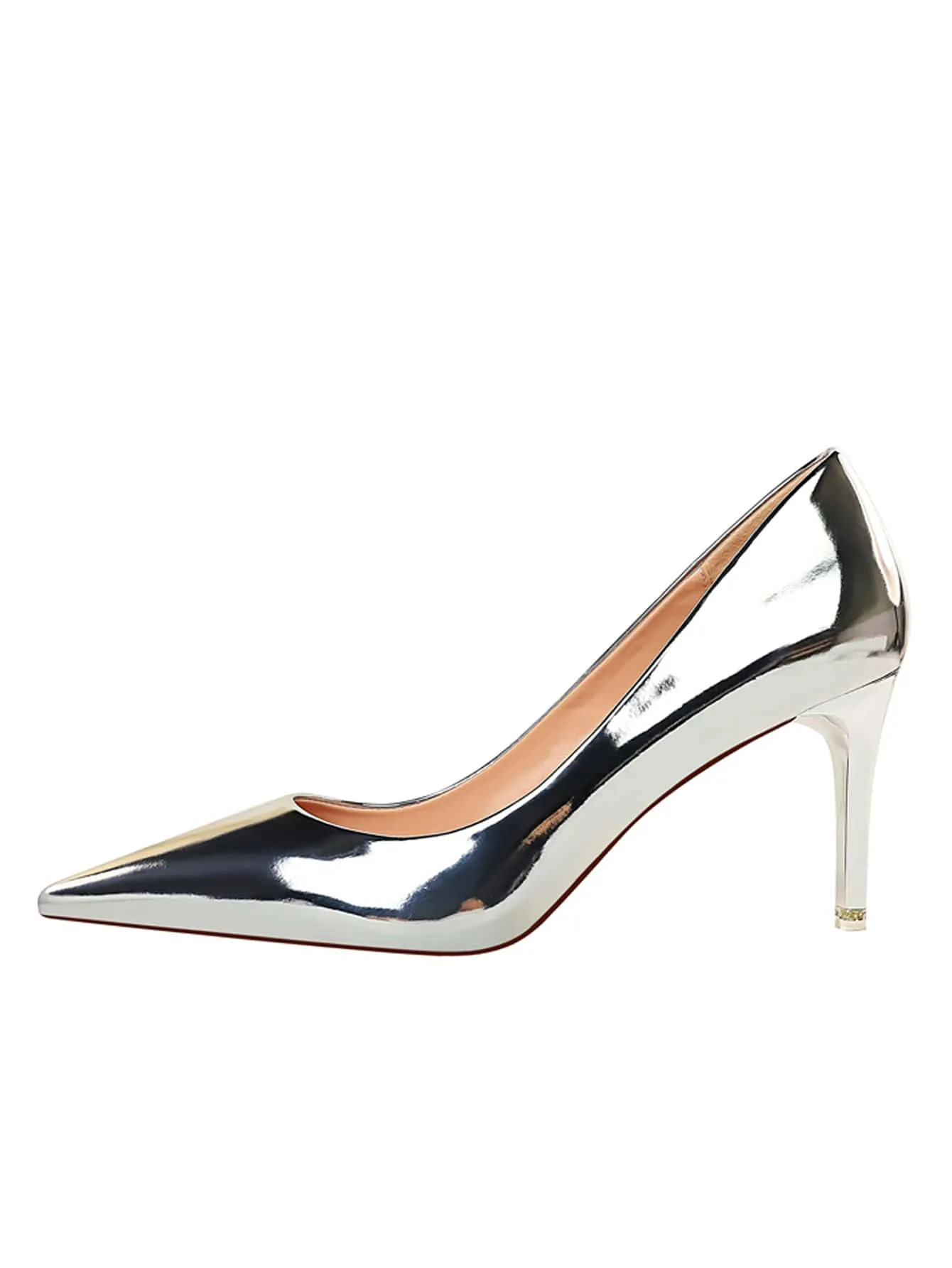 Metallic Silver Pointed Toe Stiletto Heeled Pumps