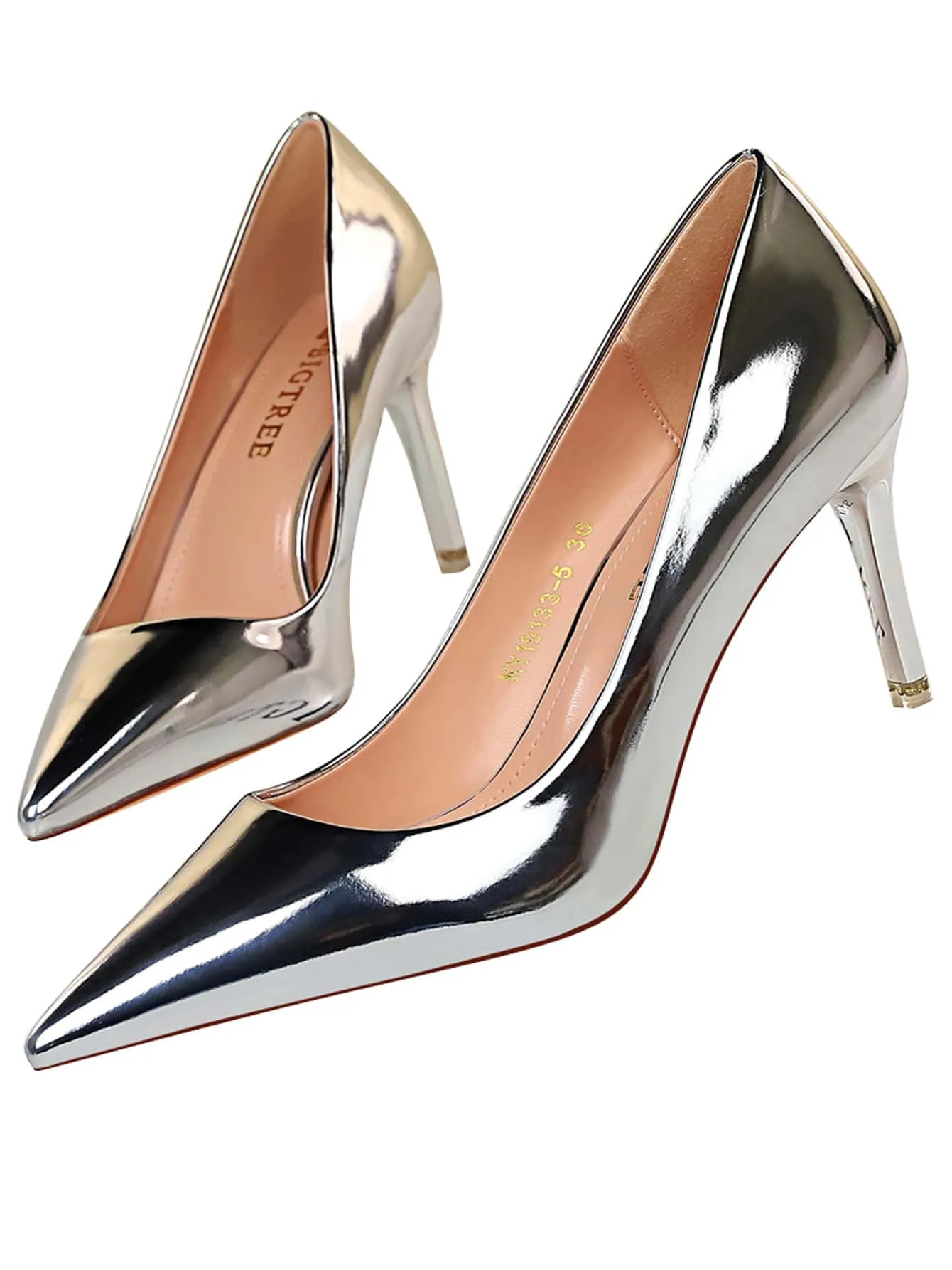 Metallic Silver Pointed Toe Stiletto Heeled Pumps