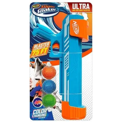 New - NERF 18" Blaster with 2.5" TPR Sonic Ball Dog Toy - 3pk