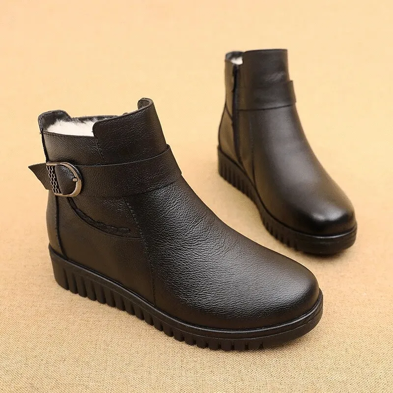 OCW Orthopedic Women Boot Waterproof Leather Made Super Warm Fur Winter AntiSlip Ankle Boots