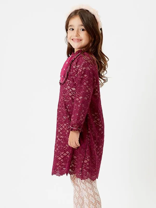 One Friday Deep Maroon Lacework Dress