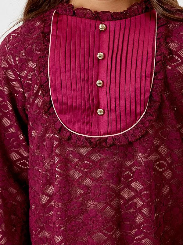 One Friday Deep Maroon Lacework Dress