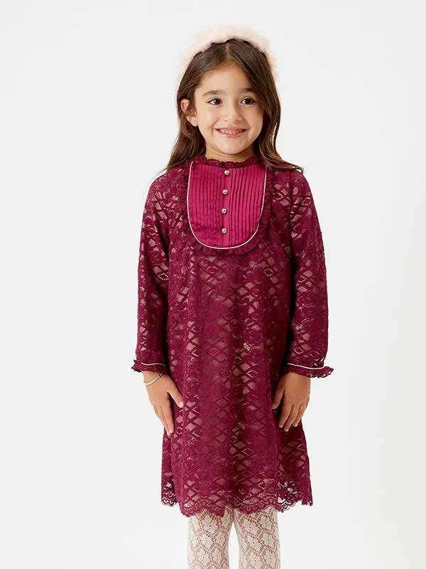 One Friday Deep Maroon Lacework Dress