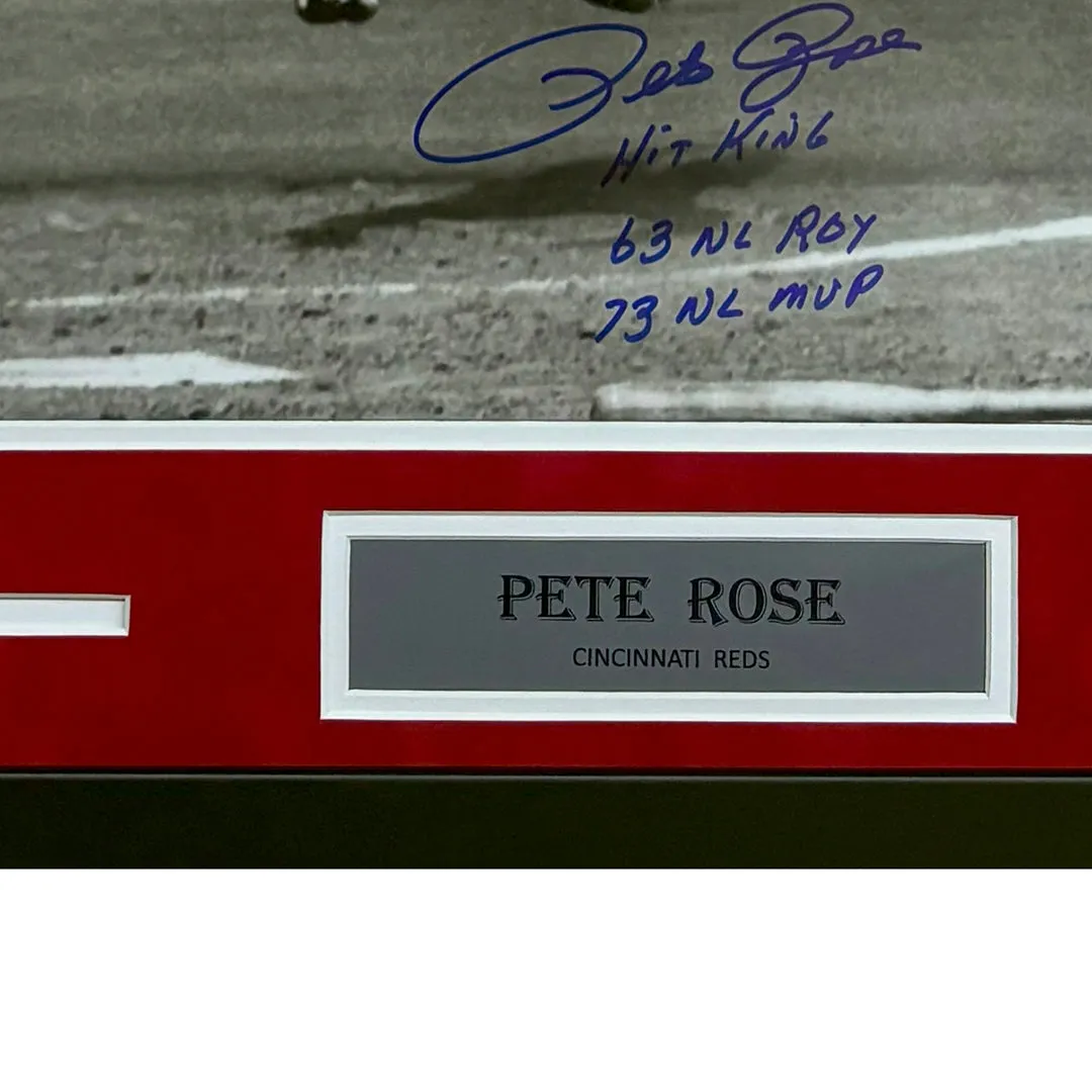 Pete Rose Hand Signed & Framed Cincinnati Reds 16x20 Photo Triple Inscribed (JSA)