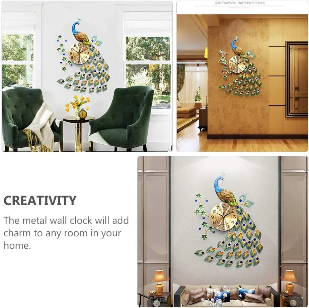 Prosfia European Style Peacock Wall Clock Crystal Luxury Living Room Clock Creative Personality Modern Art Decorative Clock Mute Wall Watch Quartz Clock - Analog, 65 Cm