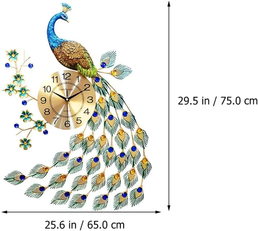 Prosfia European Style Peacock Wall Clock Crystal Luxury Living Room Clock Creative Personality Modern Art Decorative Clock Mute Wall Watch Quartz Clock - Analog, 65 Cm