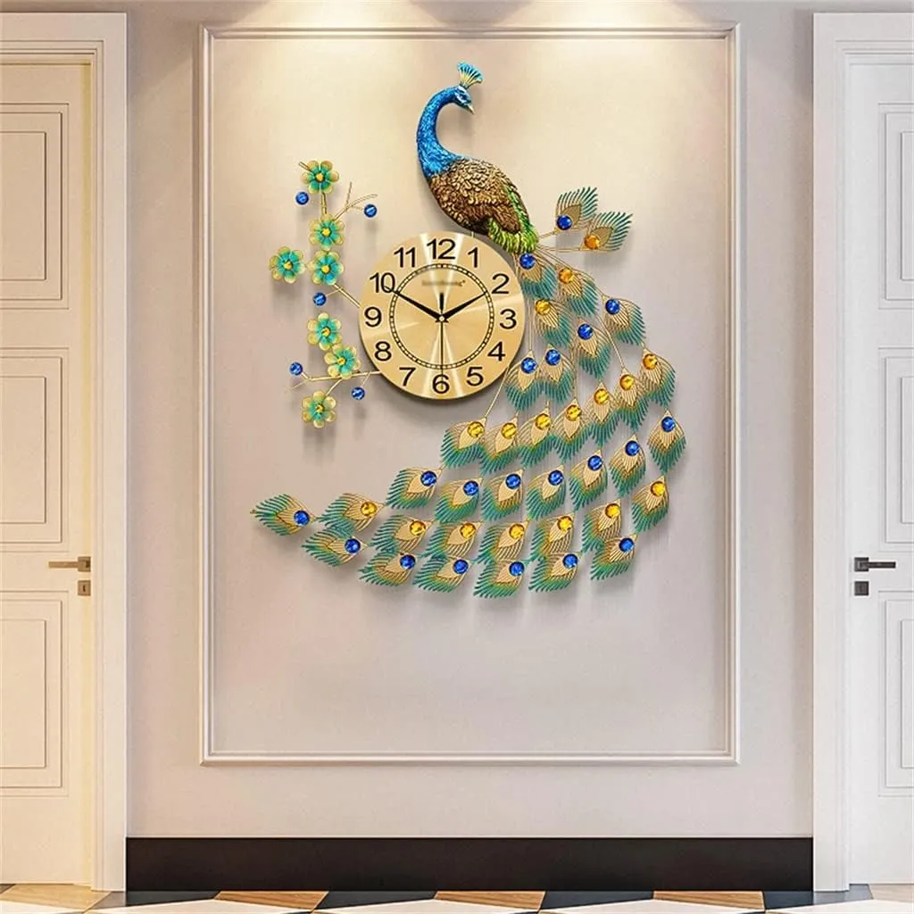 Prosfia European Style Peacock Wall Clock Crystal Luxury Living Room Clock Creative Personality Modern Art Decorative Clock Mute Wall Watch Quartz Clock - Analog, 65 Cm