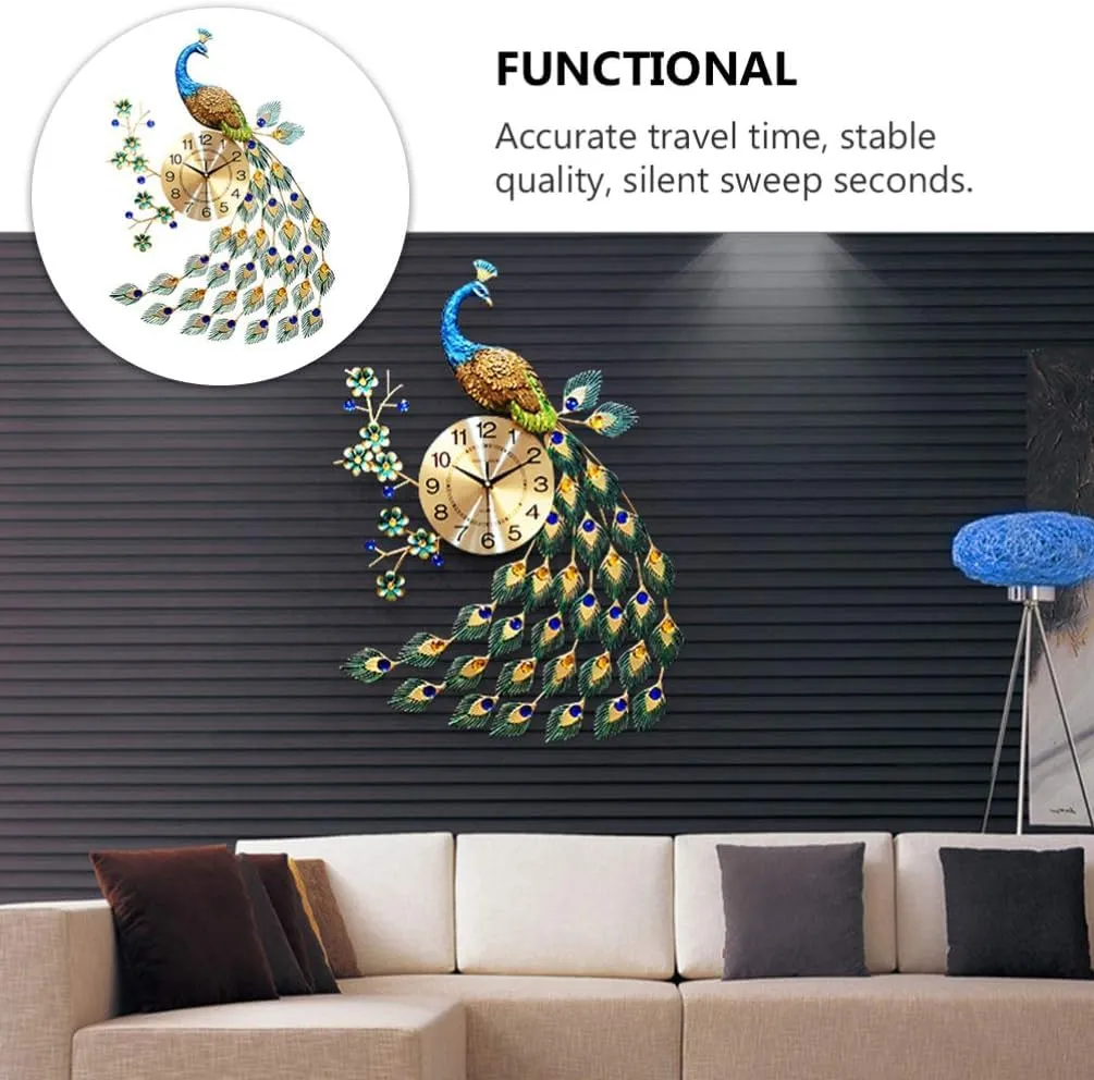 Prosfia European Style Peacock Wall Clock Crystal Luxury Living Room Clock Creative Personality Modern Art Decorative Clock Mute Wall Watch Quartz Clock - Analog, 65 Cm