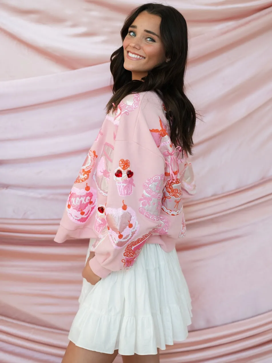[Queen of Sparkles] Light Pink Cakes & Pastries Sweatshirt