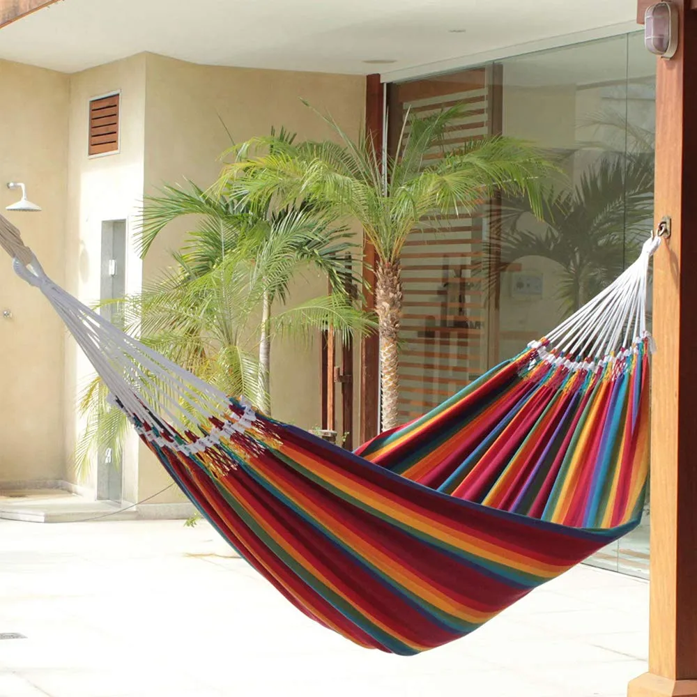 Rainbow Striped Cotton Fabric Brazilian Wide Hammock - Littlestar-cn