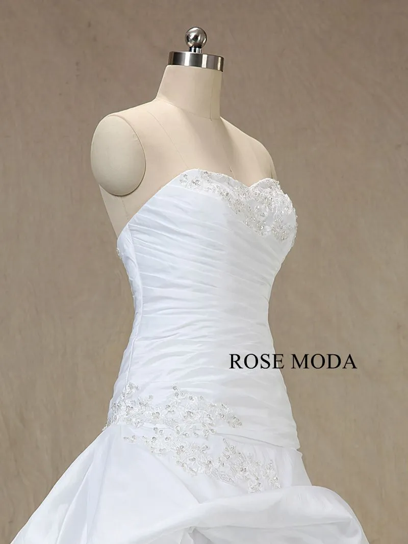 Rosemoda Asymmetrical Draped Ruched Taffeta Ball Gown Wedding Dress
