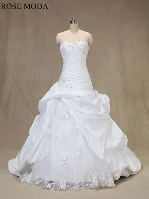 Rosemoda Asymmetrical Draped Ruched Taffeta Ball Gown Wedding Dress