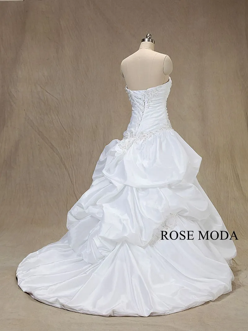 Rosemoda Asymmetrical Draped Ruched Taffeta Ball Gown Wedding Dress