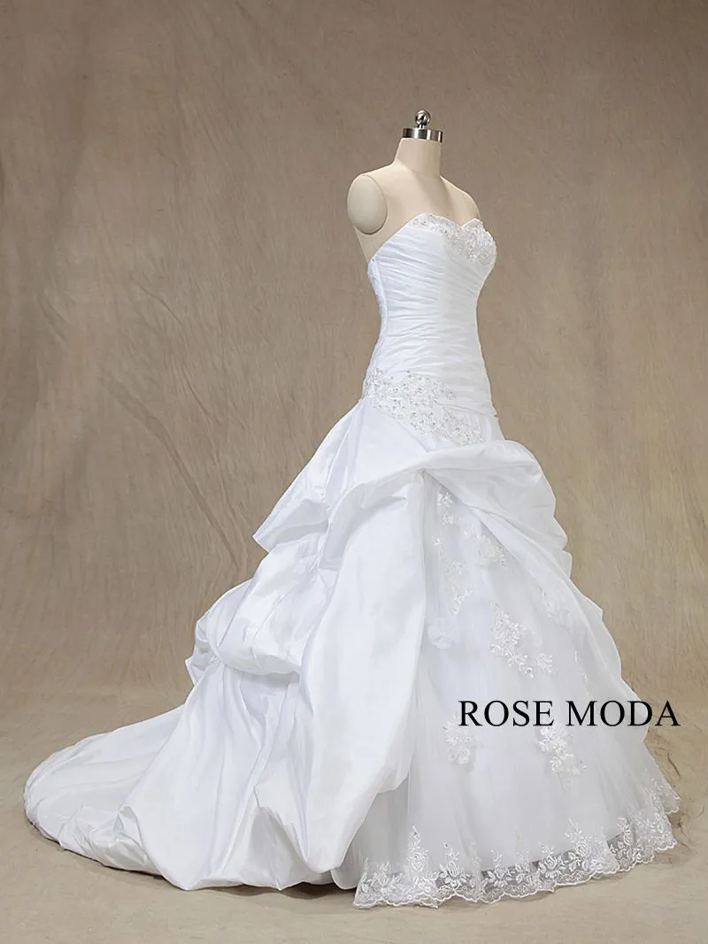 Rosemoda Asymmetrical Draped Ruched Taffeta Ball Gown Wedding Dress