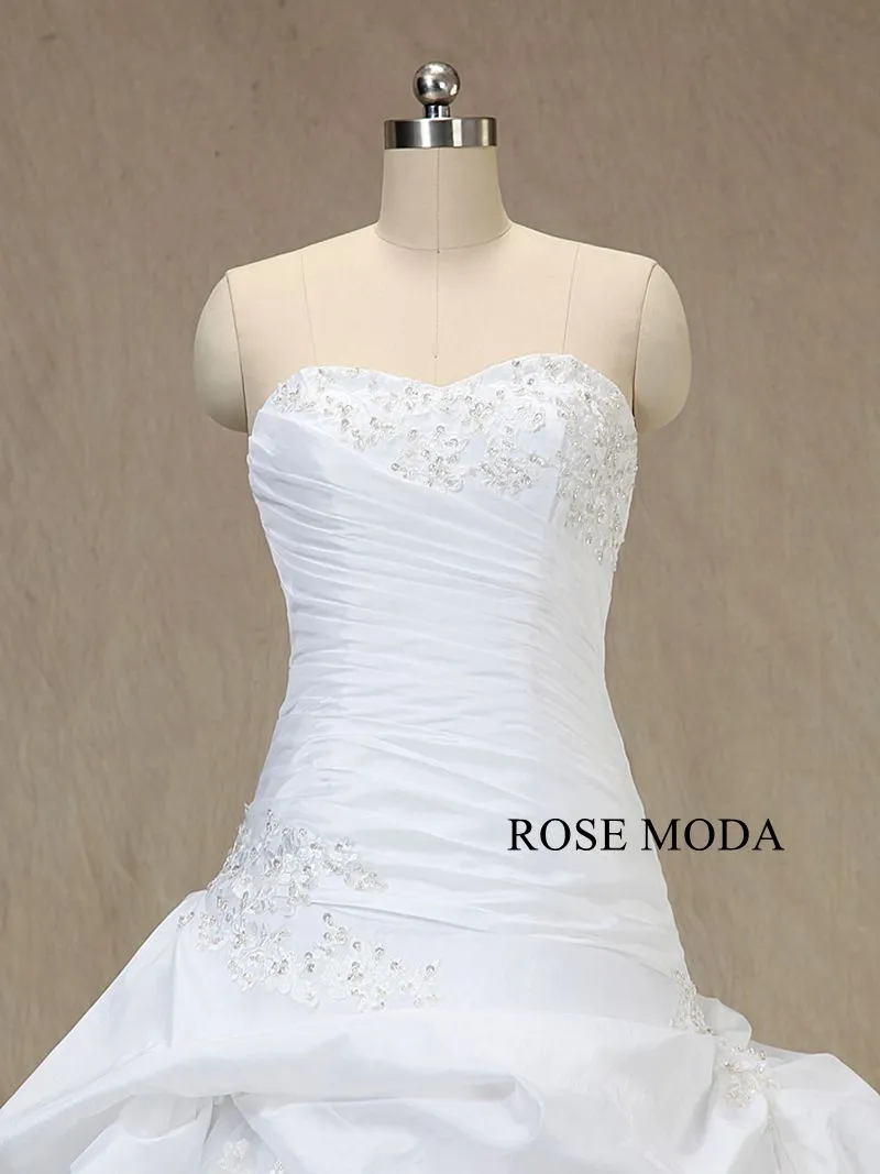 Rosemoda Asymmetrical Draped Ruched Taffeta Ball Gown Wedding Dress