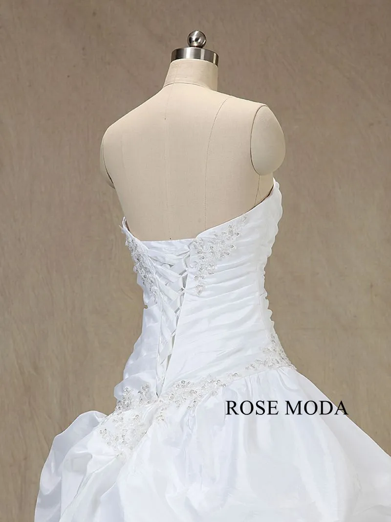 Rosemoda Asymmetrical Draped Ruched Taffeta Ball Gown Wedding Dress