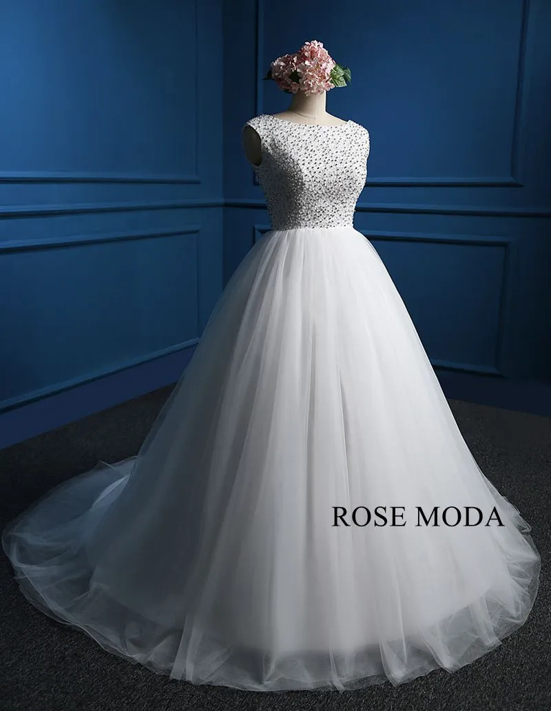 Rosemoda Bateau Neckline Beading Bodice Ball Gown Wedding Dress