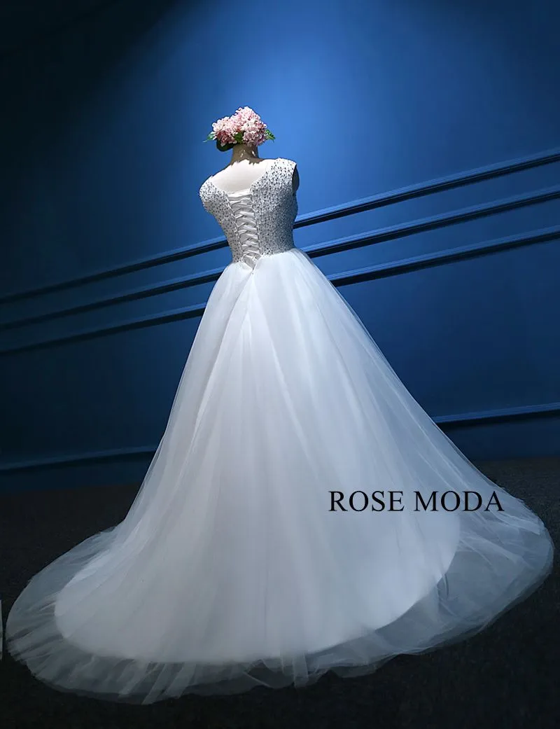 Rosemoda Bateau Neckline Beading Bodice Ball Gown Wedding Dress