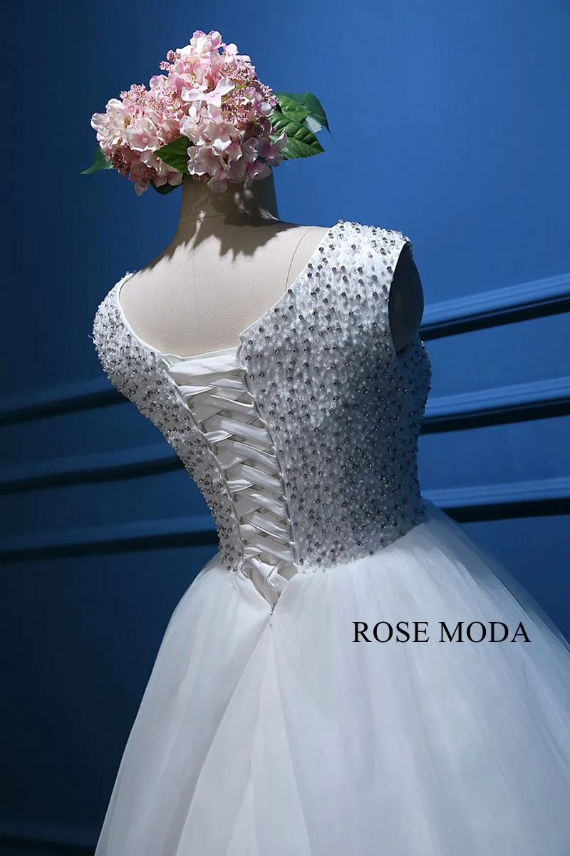 Rosemoda Bateau Neckline Beading Bodice Ball Gown Wedding Dress