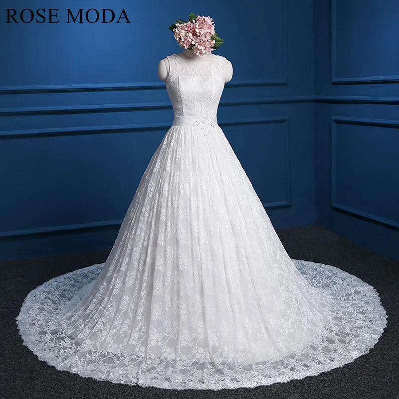 Rosemoda Bateau Neckline Lace Ball Gown Wedding Dress