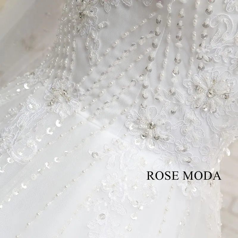 Rosemoda Long Sleeve Muslim Ball Gown Wedding Dress With Delicate Beading