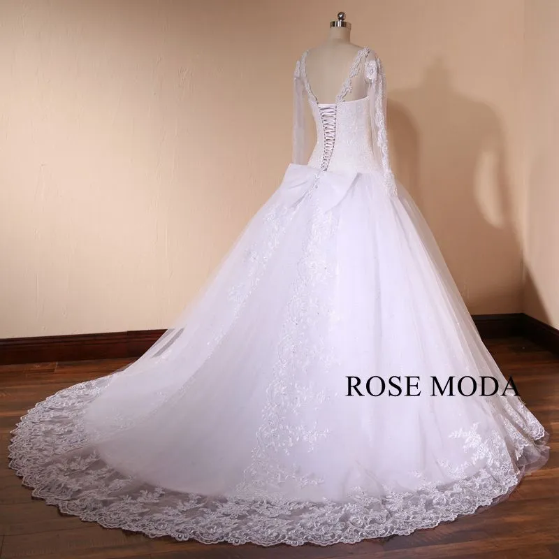 Rosemoda Luxury Heavy Beadwork Rhinestone Ball Gown Wedding Dress with Long Sleeve